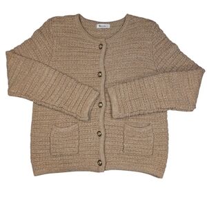 Vernacular large cotton chunky knit cardigan W gold/black buttons & slip pockets